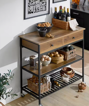 Industriële Serveerwagen met 5 Planken – Metaal & MDF, 110×92×45 cm