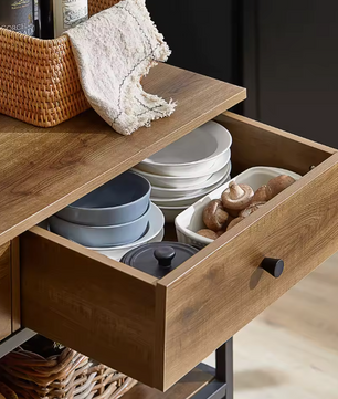 Industriële Serveerwagen met 5 Planken – Metaal & MDF, 110×92×45 cm