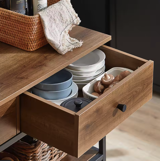 Industriële Serveerwagen met 5 Planken – Metaal & MDF, 110×92×45 cm