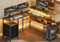 L-vormig bureau met LED, lades en monitorstandaard
