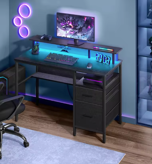 Computertafel met LED, Lades & Stopcontacten – 120 cm Breed