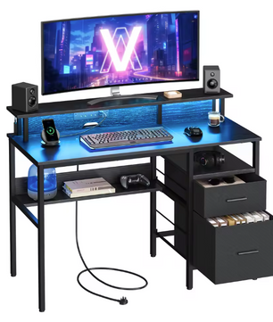 Computertafel met LED, Lades & Stopcontacten – 120 cm Breed