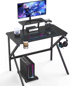 Gamingbureau met Bekerhouder, Headsethaak & Monitorstandaard – Ergonomisch Design, Zwart