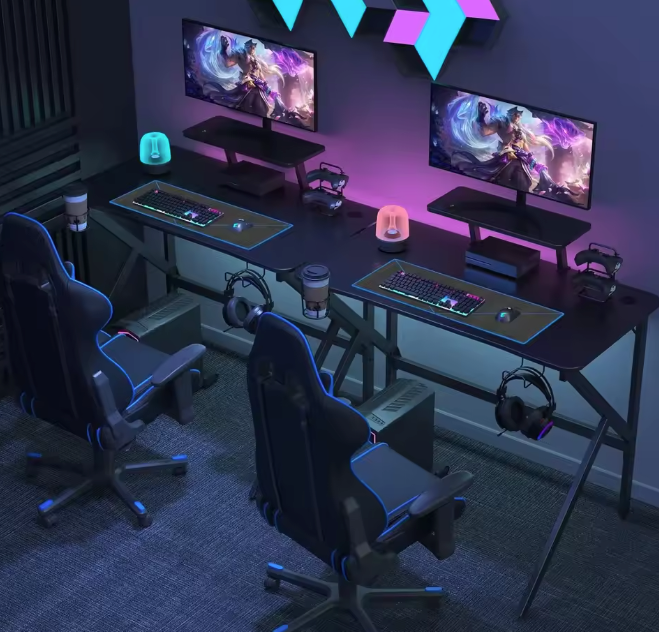 Gamingbureau met Bekerhouder, Headsethaak & Monitorstandaard – Ergonomisch Design, Zwart