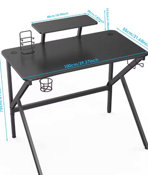 Gamingbureau met Bekerhouder, Headsethaak & Monitorstandaard – Ergonomisch Design, Zwart