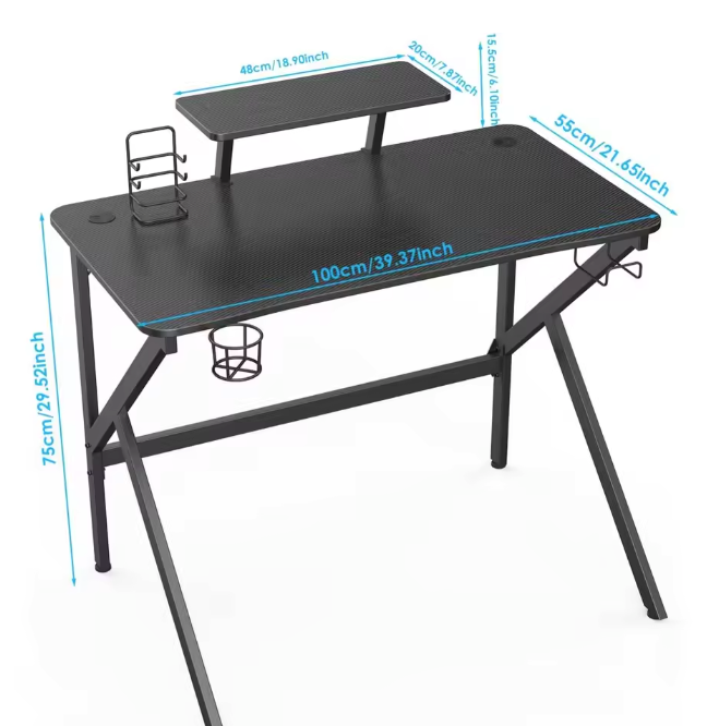 Gamingbureau met Bekerhouder, Headsethaak & Monitorstandaard – Ergonomisch Design, Zwart