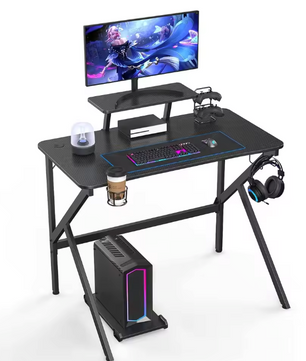 Gamingbureau met Bekerhouder, Headsethaak & Monitorstandaard – Ergonomisch Design, Zwart