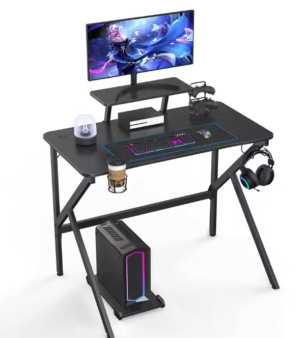 Gamingbureau met Bekerhouder, Headsethaak & Monitorstandaard – Ergonomisch Design, Zwart
