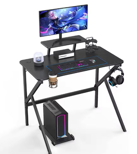 Gamingbureau met Bekerhouder, Headsethaak & Monitorstandaard – Ergonomisch Design, Zwart