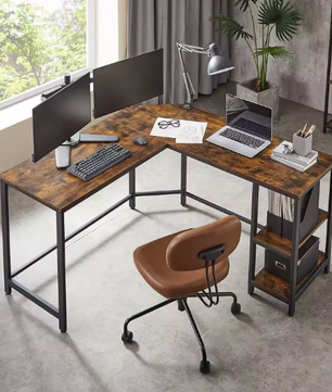 L-vormig Hoekbureau met 2 Planken – Verstelbaar & Industrieel Design