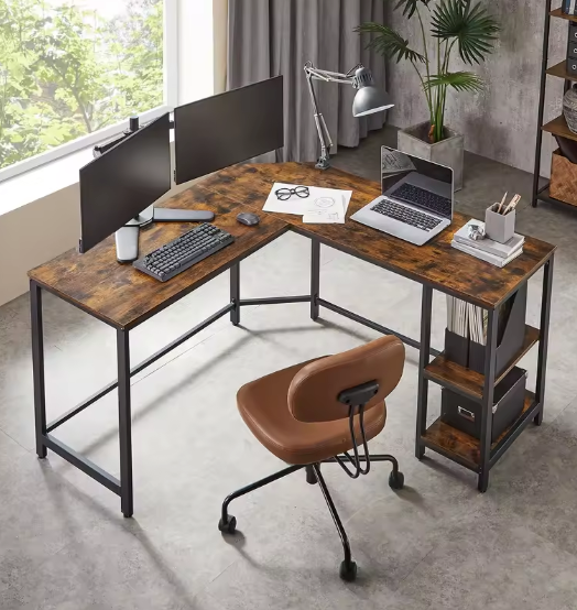 L-vormig Hoekbureau met 2 Planken – Verstelbaar & Industrieel Design