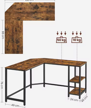 L-vormig Hoekbureau met 2 Planken – Verstelbaar & Industrieel Design
