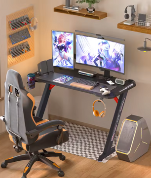 Gamingbureau met RGB-verlichting – 140 cm, Hoofdtelefoonhaak & Bekerhouder
