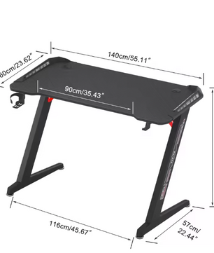 Gamingbureau met RGB-verlichting – 140 cm, Hoofdtelefoonhaak & Bekerhouder