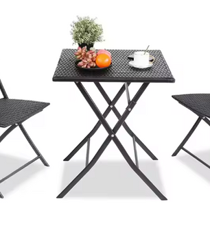 3-delige Opvouwbare Bistroset – Rotan Tafel & 2 Stoelen, Weerbestendig