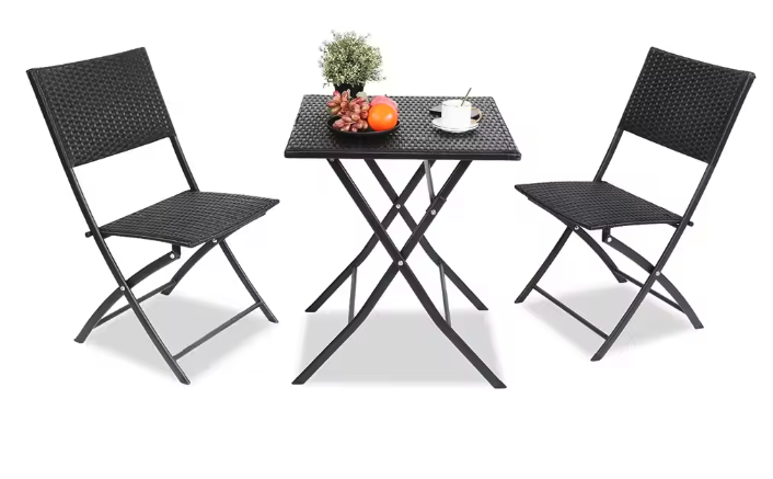 3-delige Opvouwbare Bistroset – Rotan Tafel & 2 Stoelen, Weerbestendig