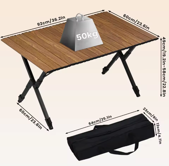 Opvouwbare Campingtafel – Verstelbare Hoogte & Draagtas, 92 cm Breed