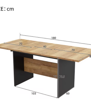 Uitschuifbare Eettafel 140–180 cm – MDF Tafelblad met Houtnerf & Zwarte Zijpanelen, Geschikt voor 4–6 Personen