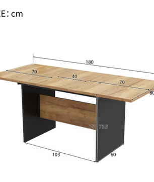 Uitschuifbare Eettafel 140–180 cm – MDF Tafelblad met Houtnerf & Zwarte Zijpanelen, Geschikt voor 4–6 Personen