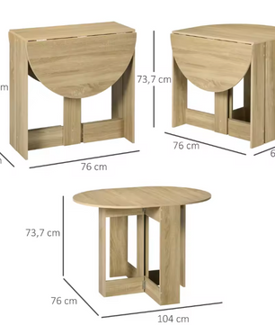 Opvouwbare Eettafel met 2 Klapbladen – Compact en Functioneel, Eiken