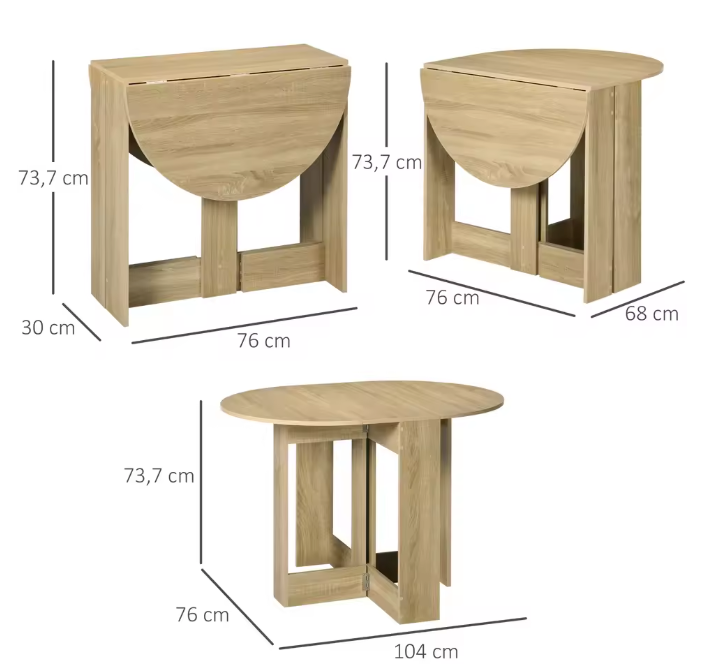 Opvouwbare Eettafel met 2 Klapbladen – Compact en Functioneel, Eiken