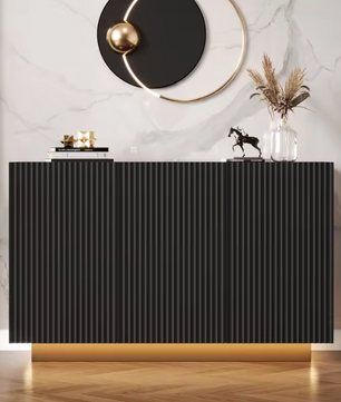 Dressoir met LED-Verlichting – Zwart Marmerlook & Push-to-Open