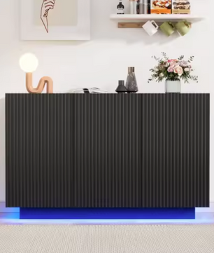 Dressoir met LED-Verlichting – Zwart Marmerlook & Push-to-Open