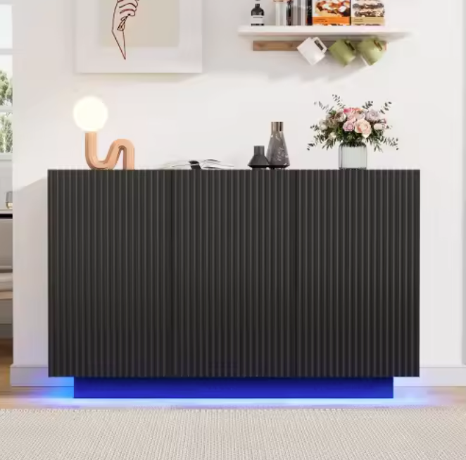 Dressoir met LED-Verlichting – Zwart Marmerlook & Push-to-Open