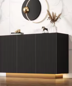 Dressoir met LED-Verlichting – Zwart Marmerlook & Push-to-Open