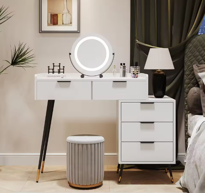 Kaptafel met Spiegel en LED-Verlichting – Luxe & Functioneel Ontwerp, Wit