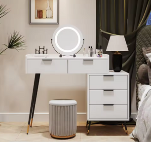 Kaptafel met Spiegel en LED-Verlichting – Luxe & Functioneel Ontwerp, Wit