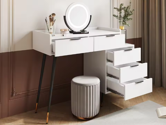 Kaptafel met Spiegel en LED-Verlichting – Luxe & Functioneel Ontwerp, Wit