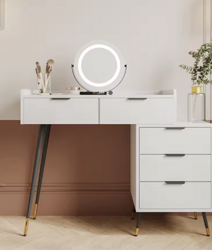 Kaptafel met Spiegel en LED-Verlichting – Luxe & Functioneel Ontwerp, Wit