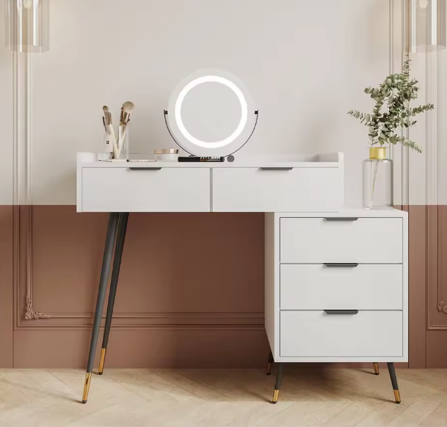 Kaptafel met Spiegel en LED-Verlichting – Luxe & Functioneel Ontwerp, Wit