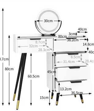 Kaptafel met Spiegel en LED-Verlichting – Luxe & Functioneel Ontwerp, Wit