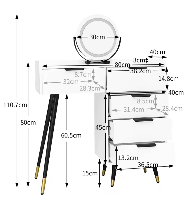 Kaptafel met Spiegel en LED-Verlichting – Luxe & Functioneel Ontwerp, Wit