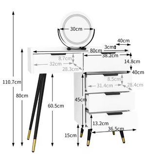 Kaptafel met Spiegel en LED-Verlichting – Luxe & Functioneel Ontwerp, Wit