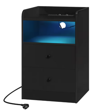 Nachtkastje met LED & USB – 2 Lades en Oplaadstation, Wit/Zwart