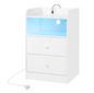 Nachtkastje met LED & USB – 2 Lades en Oplaadstation, Wit/Zwart