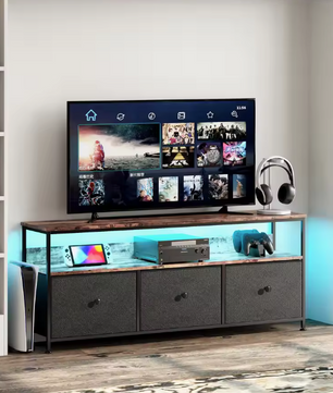TV-Meubel met Stoffen Lades – LED-Verlichting & Verstelbare Poten, 108 cm