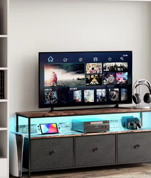 TV-Meubel met Stoffen Lades – LED-Verlichting & Verstelbare Poten, 108 cm