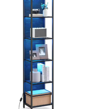 Boekenkast met LED-Verlichting – 6 Niveaus & Stalen Frame, Zwart