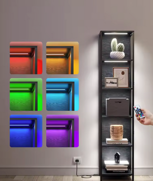 Boekenkast met LED-Verlichting – 6 Niveaus & Stalen Frame, Zwart