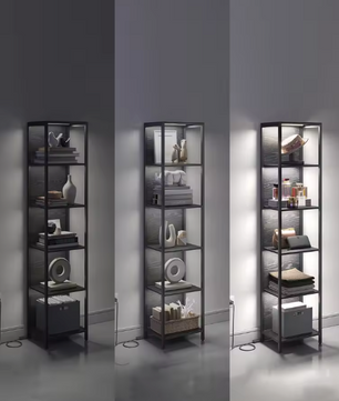 Boekenkast met LED-Verlichting – 6 Niveaus & Stalen Frame, Zwart