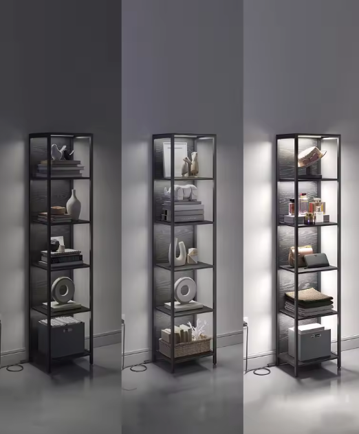 Boekenkast met LED-Verlichting – 6 Niveaus & Stalen Frame, Zwart