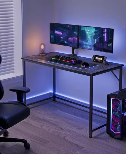 Industriële Computertafel 120 cm – Compact Bureau met Stalen Frame, Zwart