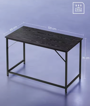 Industriële Computertafel 120 cm – Compact Bureau met Stalen Frame, Zwart