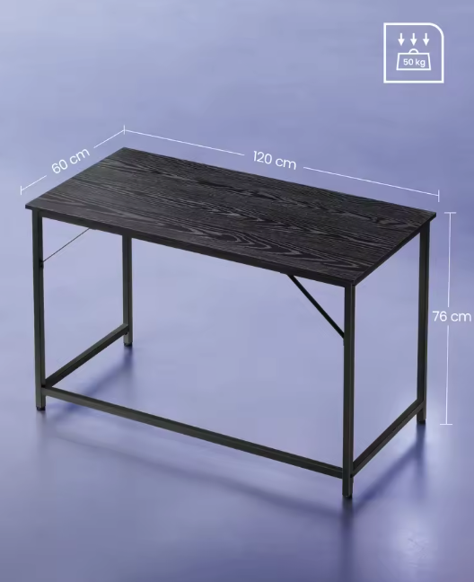 Industriële Computertafel 120 cm – Compact Bureau met Stalen Frame, Zwart
