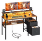 Bureau met LED, Lades & Monitorstandaard – 135 cm, Incl. Stopcontacten