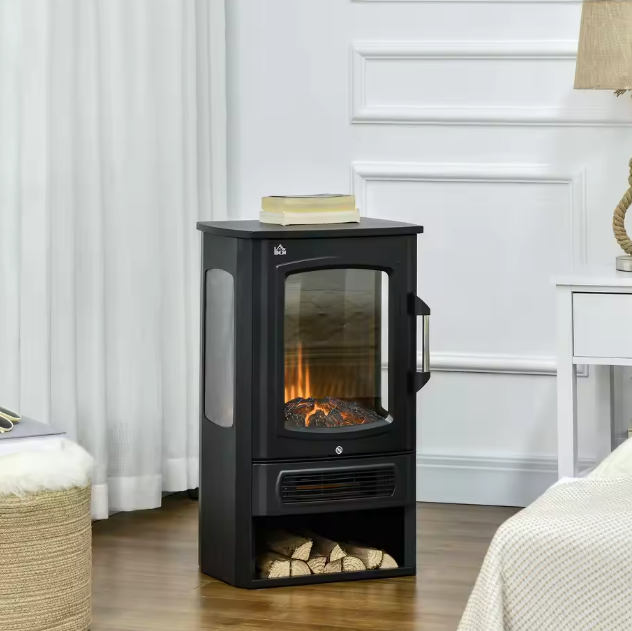 Staande elektrische haard met LED-vlam en 2 warmtestanden